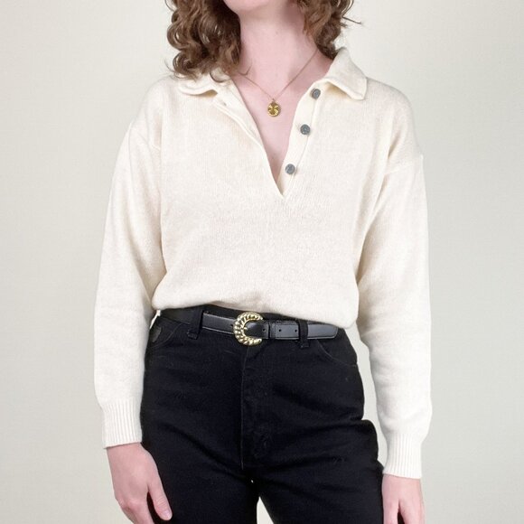 Vintage Angora Lambswool Polo Sweater Preppy Old Money Quiet Luxury Wool 80s 90s - Picture 4 of 7